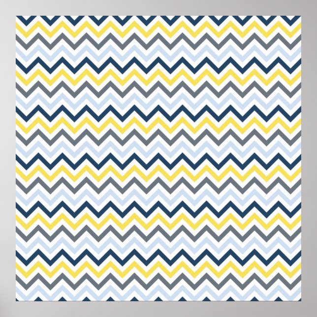 Navy Blue, Light Blue, Yellow, and Grey Chevron Poster (Front)