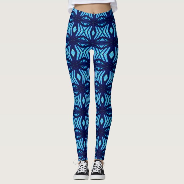 Navy Blue Light Pattern Yoga Gym Fitness Exercise Leggings (Front)