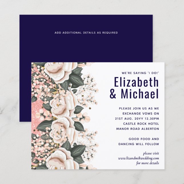 Navy Blue Light Pink Floral Wedding Budget (Front/Back)