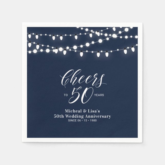 Navy Blue Lights Classic Wedding Anniversary Napkin (Front)