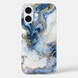 Navy Blue & Liquid Gold Marble Case   iPhone 16