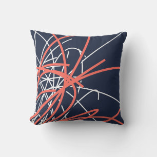 Navy Blue Living Coral & White Modern Abstract Throw Pillow