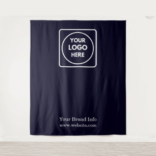 Navy Blue Logo Custom Step & Repeat Branding Tapestry