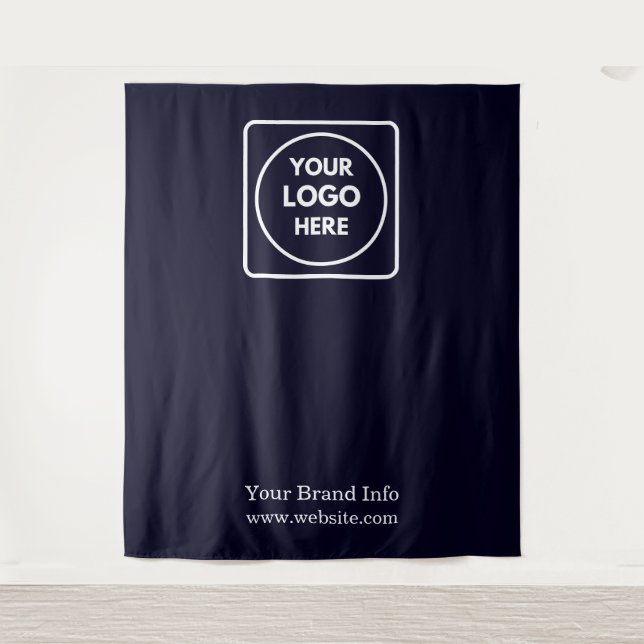 Navy Blue Logo | Custom Step & Repeat Branding Tapestry (Front)