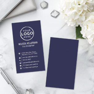 Navy Blue Logo Minimal Modern Vertical Business Card