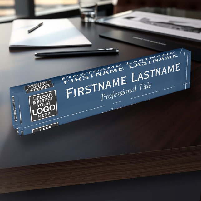 Navy Blue - Logo, Name and Professional Title Nameplate (Custom Acrylic Desk Name Plate - with logo, name and professional title)