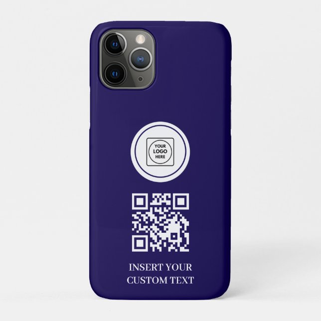 Navy Blue Logo QR Code Business Promo iphone case (Back)
