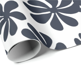 Navy blue loopy flowers w/custom background colour wrapping paper