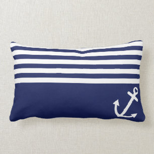 Navy Blue Love Anchor Nautical Lumbar Pillow