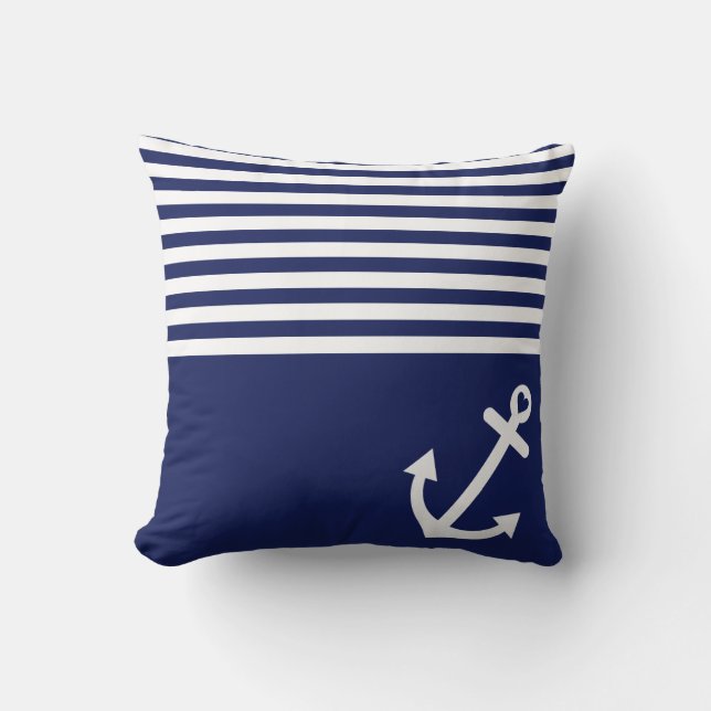 Navy Blue Love Anchor Nautical Throw Pillow (Front)