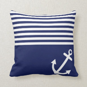 Navy Blue Love Anchor Nautical Throw Pillow