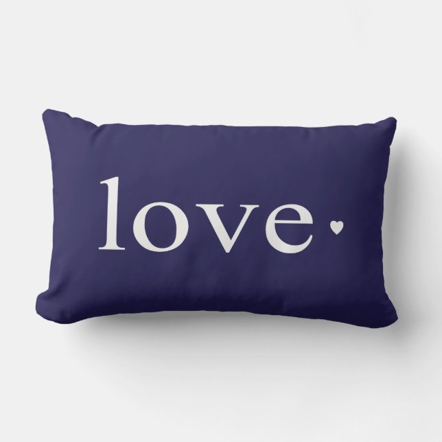 Navy Blue Love Heart Monogram Lumbar Pillow (Front)