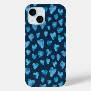 Navy Blue Love Heart pattern iPhone 15 Case