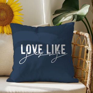 Navy Blue Love like Jesus Christian Throw Pillow
