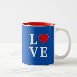 Navy Blue LOVE Retro Stylish Two-Tone Coffee Mug
