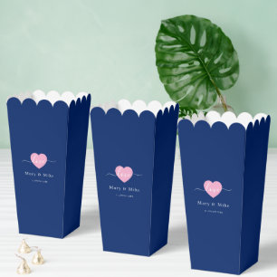 Navy Blue Love Text with Heart Stylish Popcorn Favor Box