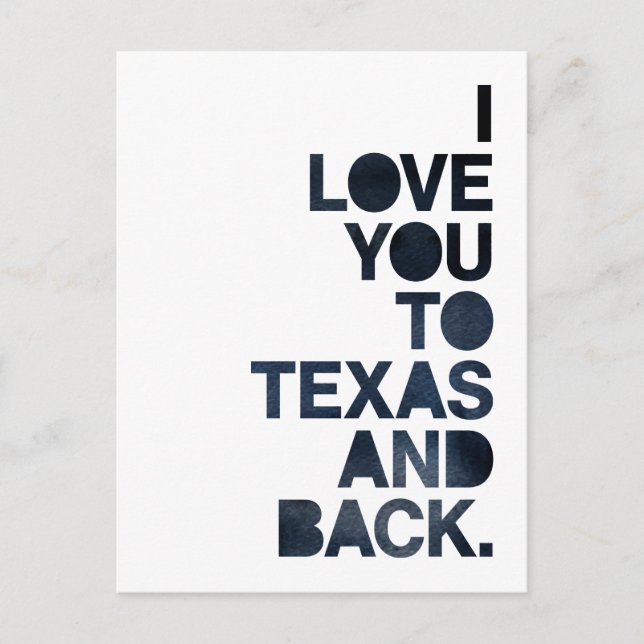 Navy Blue Love You To Texas and Back Carte postale (Devant)