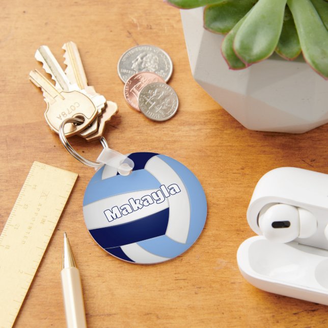 navy blue lt blue volleyball kids birthday party keychain (Desk)