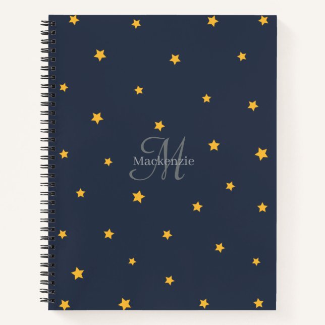Navy Blue Lucky Stars Monogram Spiral Notebook (Front)