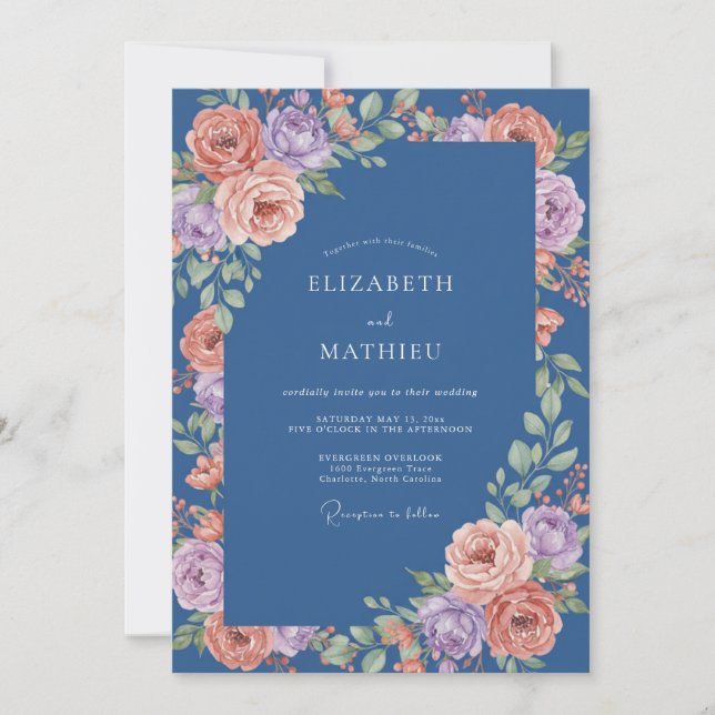 Navy Blue Luminous Spring Wedding Invitation (Front)