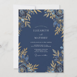 Navy Blue Luminous Winter Wedding Invitation