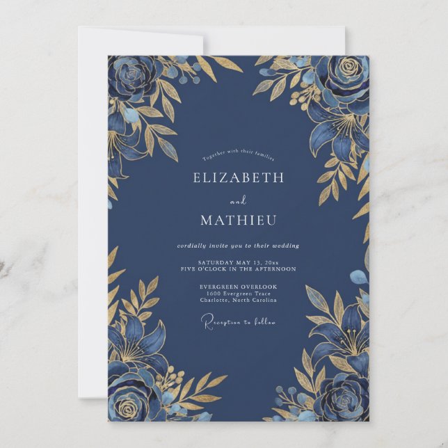 Navy Blue Luminous Winter Wedding Invitation (Front)