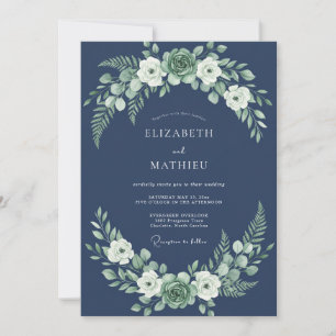 Navy Blue Lush Forest Wedding Invitation