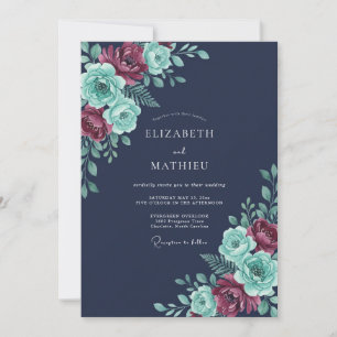 Navy Blue Lush Winter Wedding Invitation