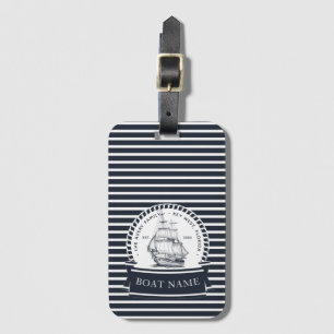 Navy Blue Luxury Boat Family Name Luggage Tag