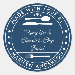 Navy Blue Made With Love Food Gift Classic Round Sticker