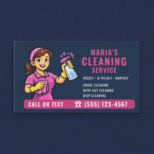 Navy Blue Maid House Cleaning Service Business Card