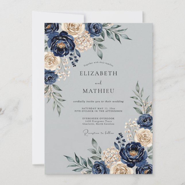 Navy Blue Majestic Winter Wedding Invitation (Front)