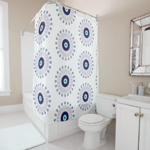Navy Blue Mandala Evil Eye Circle Pattern Bathroom