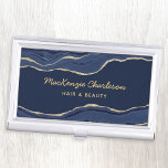 Navy Blue Marble Agate Geode Gold Glitter Business Card Holder<br><div class="desc">Elegant navy blue agate marble design with faux gold glitter. Ideal for hair and makeup artists,  beauty and nail salons and much more.  Change the details to customize.</div>