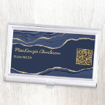 Navy Blue Marble Agate Geode Gold Glitter QR Code Business Card Holder<br><div class="desc">Elegant navy blue agate geode marble design with faux gold glitter. Ideal for hair and makeup artists,  beauty and nail salons and much more.  Change the details and QR code destination website to customize.</div>