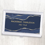 Navy Blue Marble Agate Gold Glitter Geode Business Card Holder<br><div class="desc">Elegant navy blue agate marble geode design with faux gold glitter. Change the details to customize.</div>