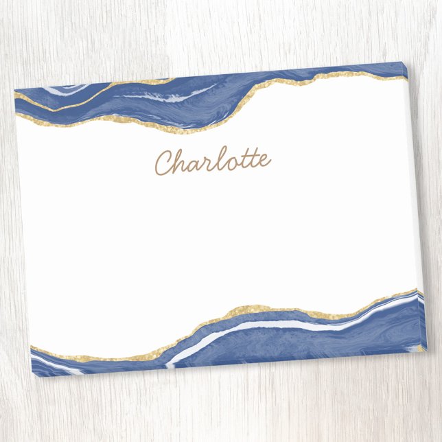Navy Blue Marble Agate Gold Glitter Personalized Post-it Notes (Blue agate geode personalized custom name script post it sticky notes)