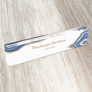 Navy Blue Marble Agate Gold Glitter Professional Nameplate