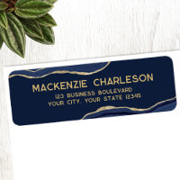 Navy Blue Marble Agate Gold Glitter Return Address