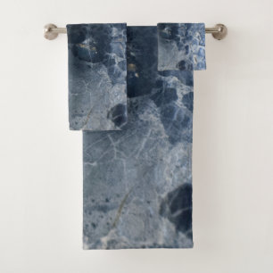 Navy Blue Marble Delicado #1 #wall #decor #art Bath Towel Set