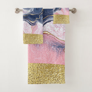  Navy Blue Marble Gold Glitter Elegant Chic   Bath Towel Set