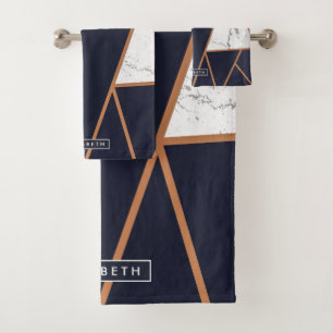 Navy Blue Marble Mosaic Bath Towel Set