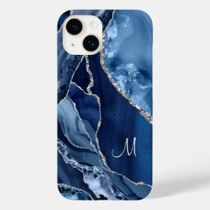 Navy Blue Marble Silver Glitter Girly Glam Case-Mate iPhone 14 Case