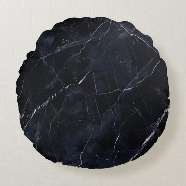 Navy blue marble: stone texture. round pillow (Front)