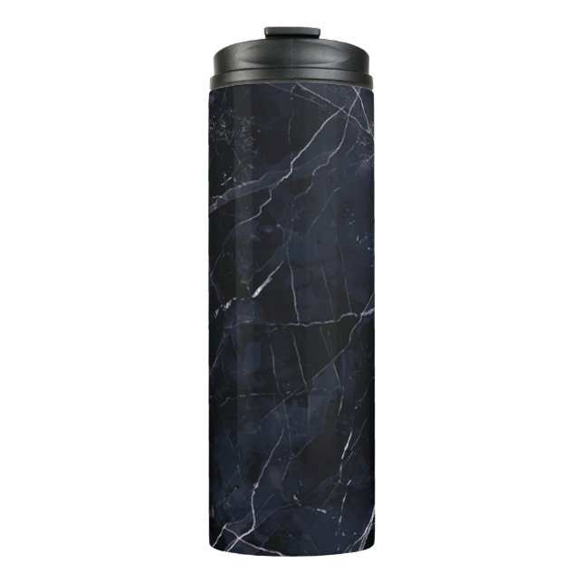 Navy blue marble: stone texture. thermal tumbler (Front)