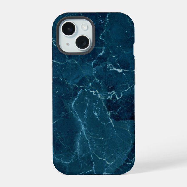 Navy Blue Marble Texture iPhone 15 Case (Back)