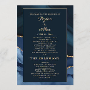 Navy Blue Marble Wedding Program Bridal Party