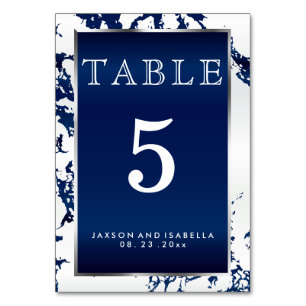 Navy Blue Marble, White & Silver - Table Card