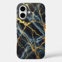 Navy Blue Marble with Gold Veins