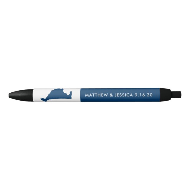 Navy Blue Marthas Vineyard Map Wedding Black Ink Pen (Front)